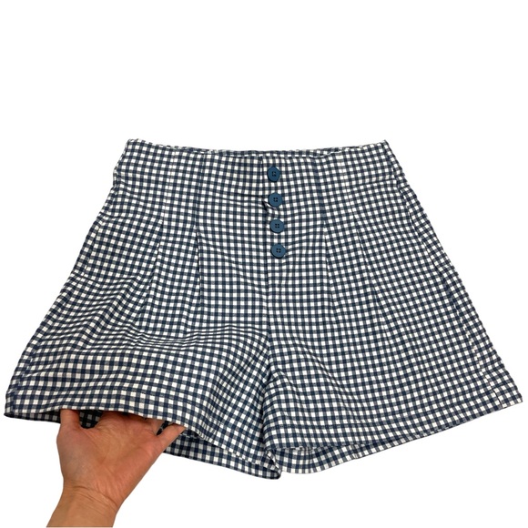 SOLD 🔴 Shinestar high waisted shorts size L W29 gingham vichy print blue white - Picture 13 of 13